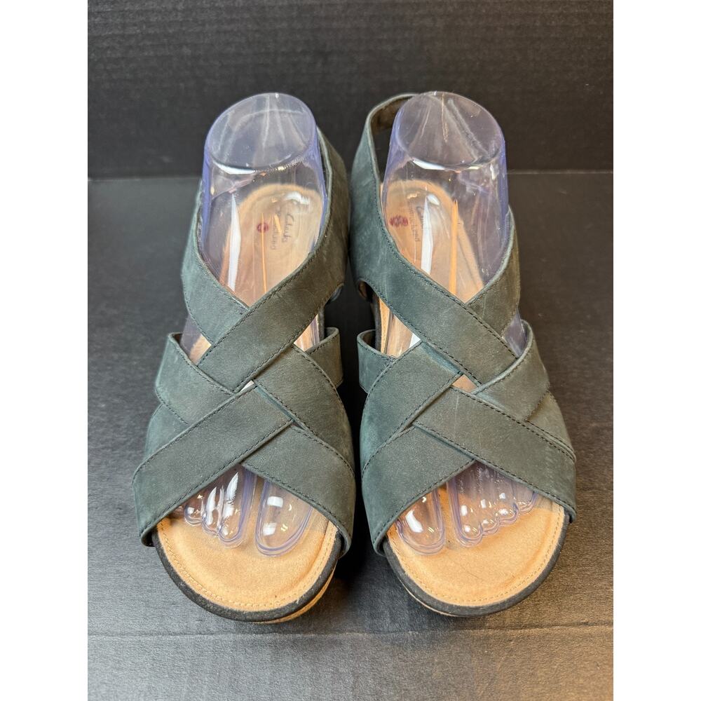 Clarks Unstructured Womens Size 10 M Capri Step Black Nubuck Strap Wedges - Picture 3 of 10